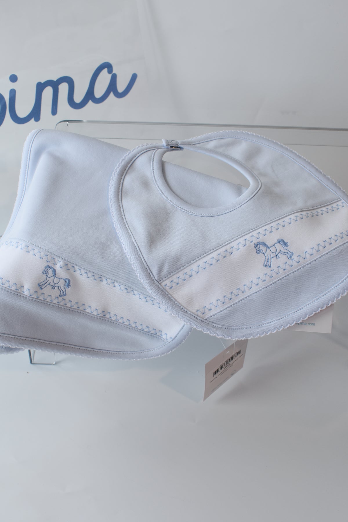 Blue Rocking Horse Embroidered Bib