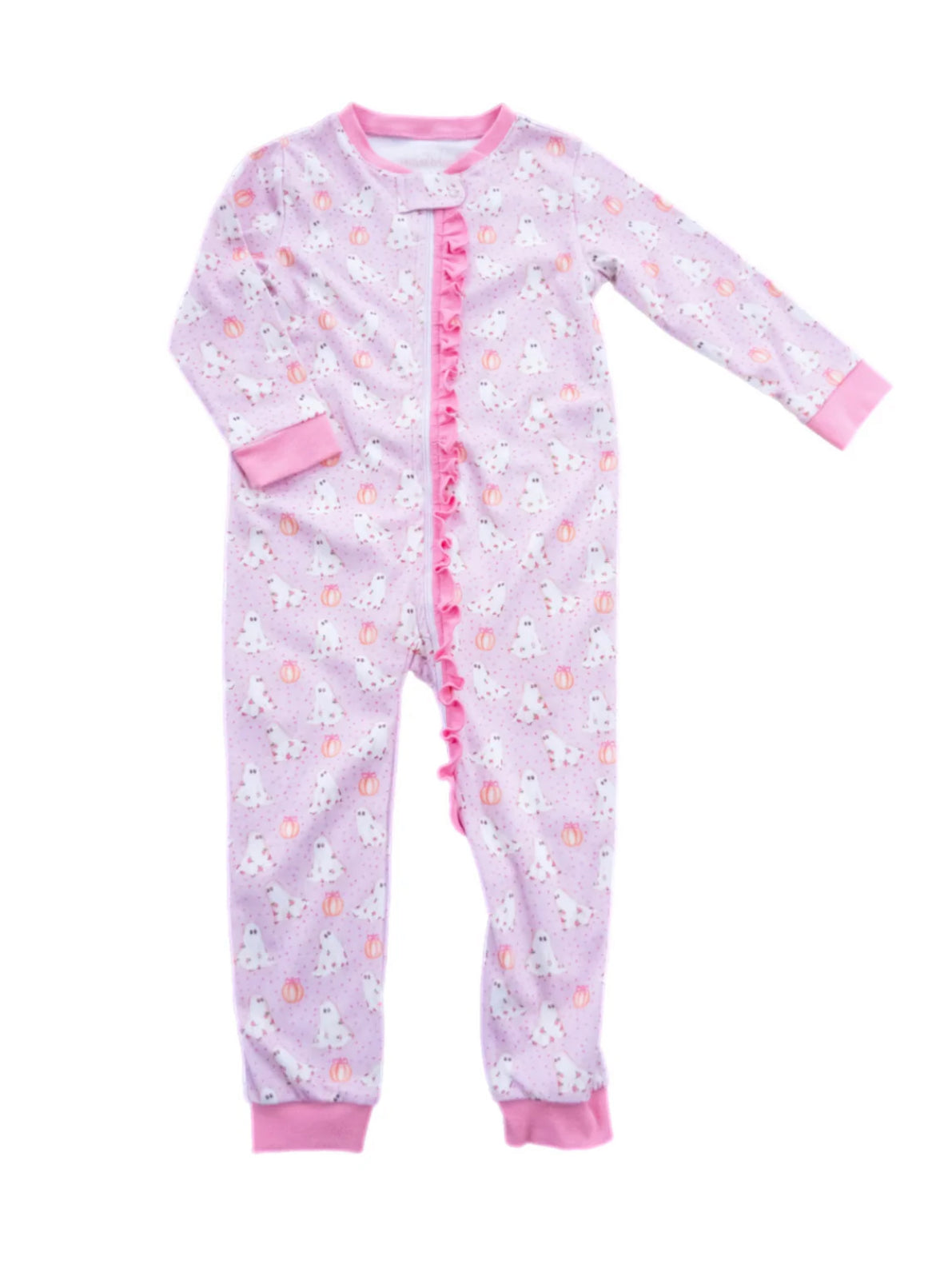 Girls One Piece Zip Up Jammies-Ghost