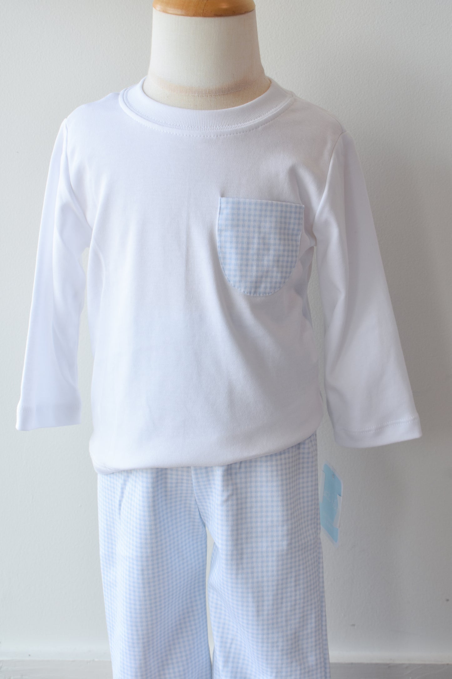 Bebe Blue Gingham Knit Pocket Tee Pant Set