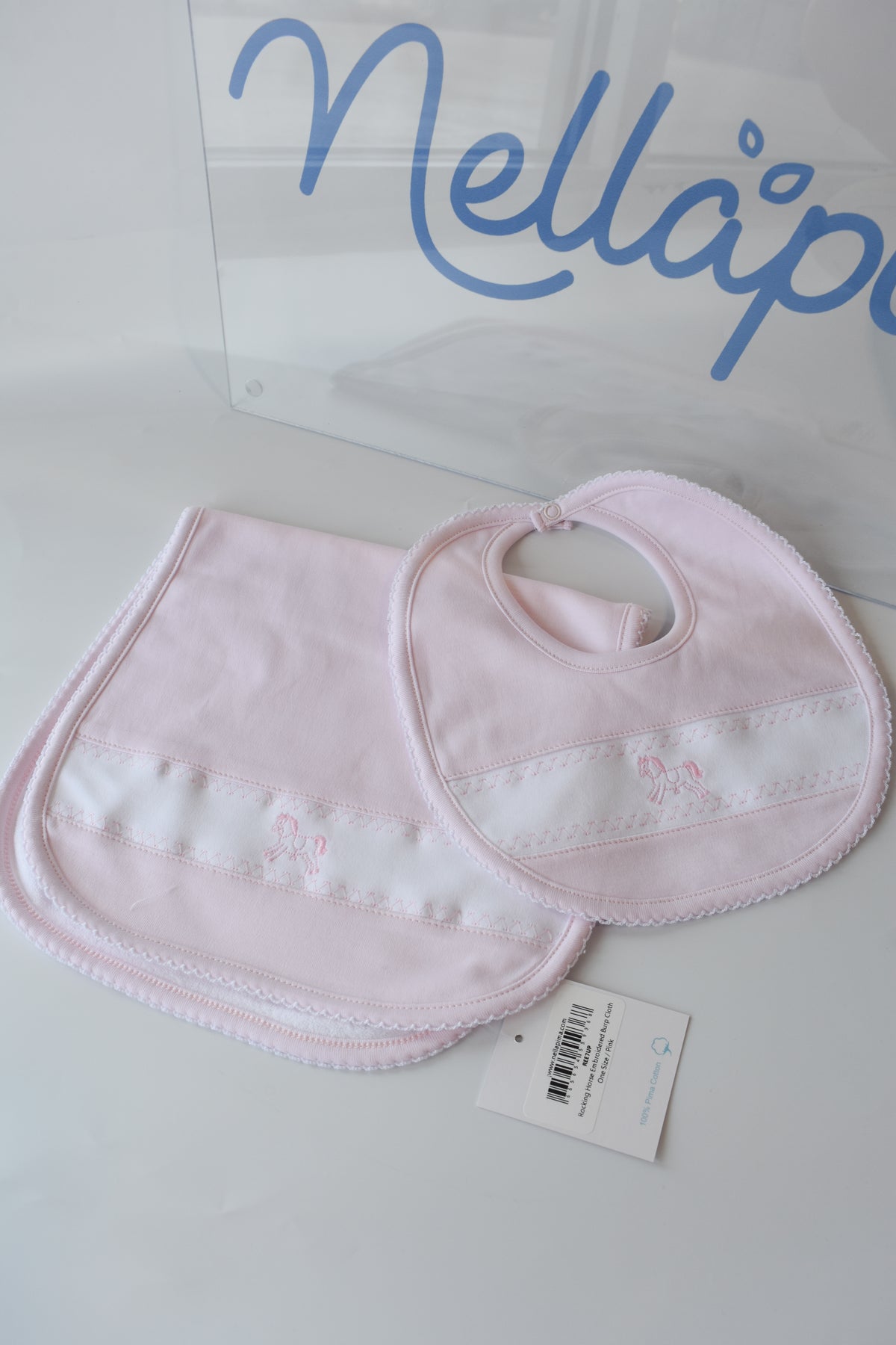 Pink Rocking Horse Embroidered Bib
