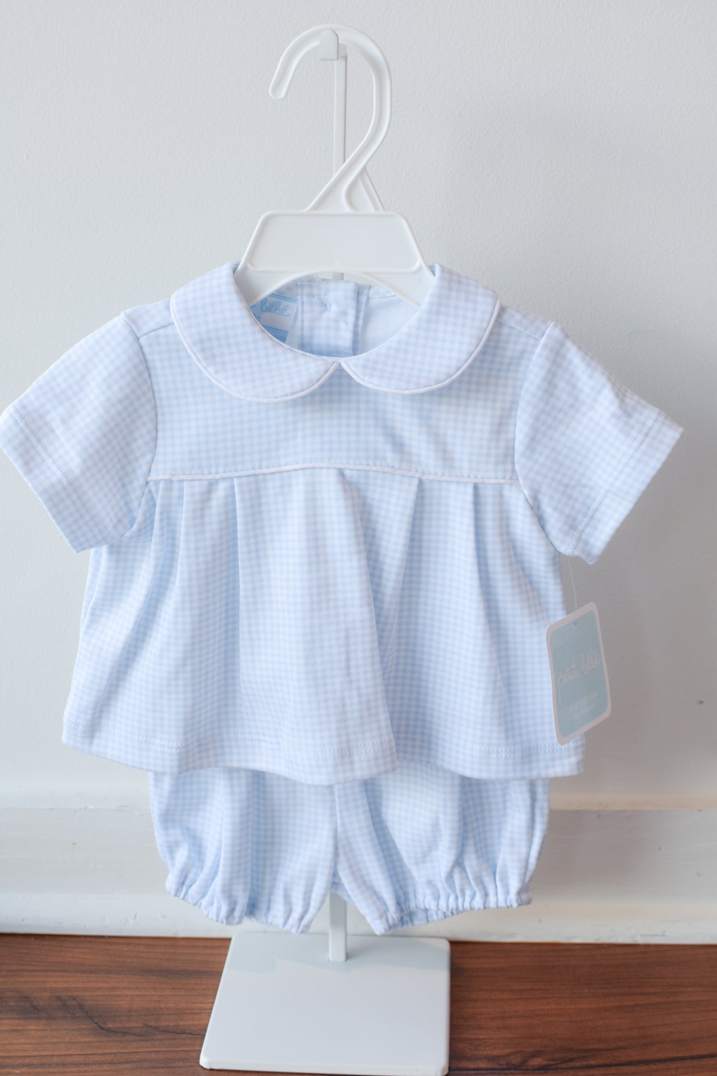 Bebe Blue Gingham Knit Boy Diaper Set