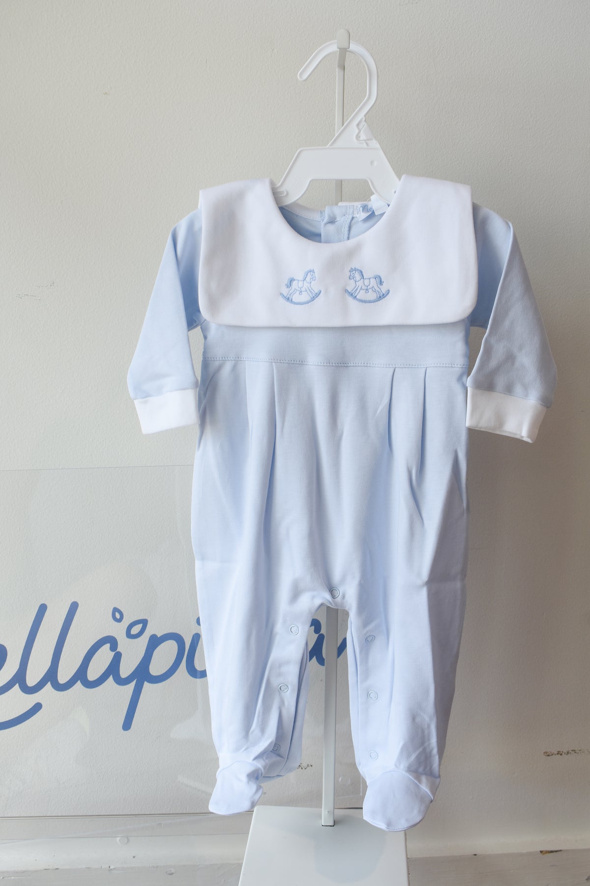 Blue Rocking Horse Embroidered Footie