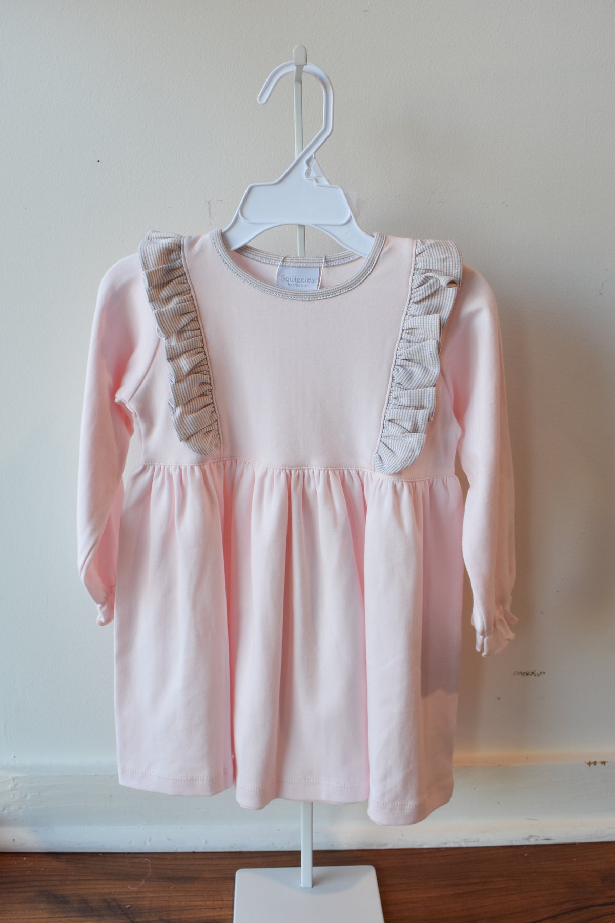 Fall Mini Stripe Pink Long Sleeve Ruffle Dress