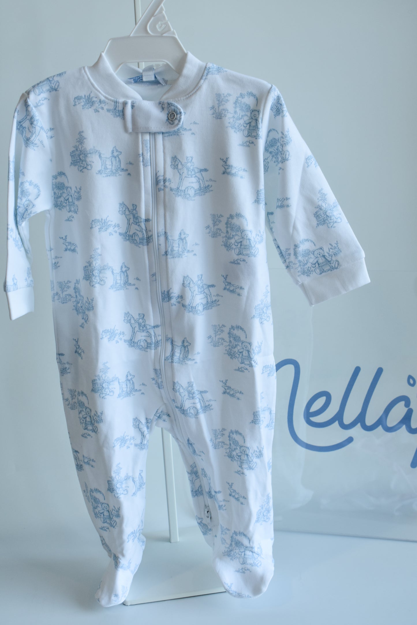 Classic Blue Toile Zipper Footie