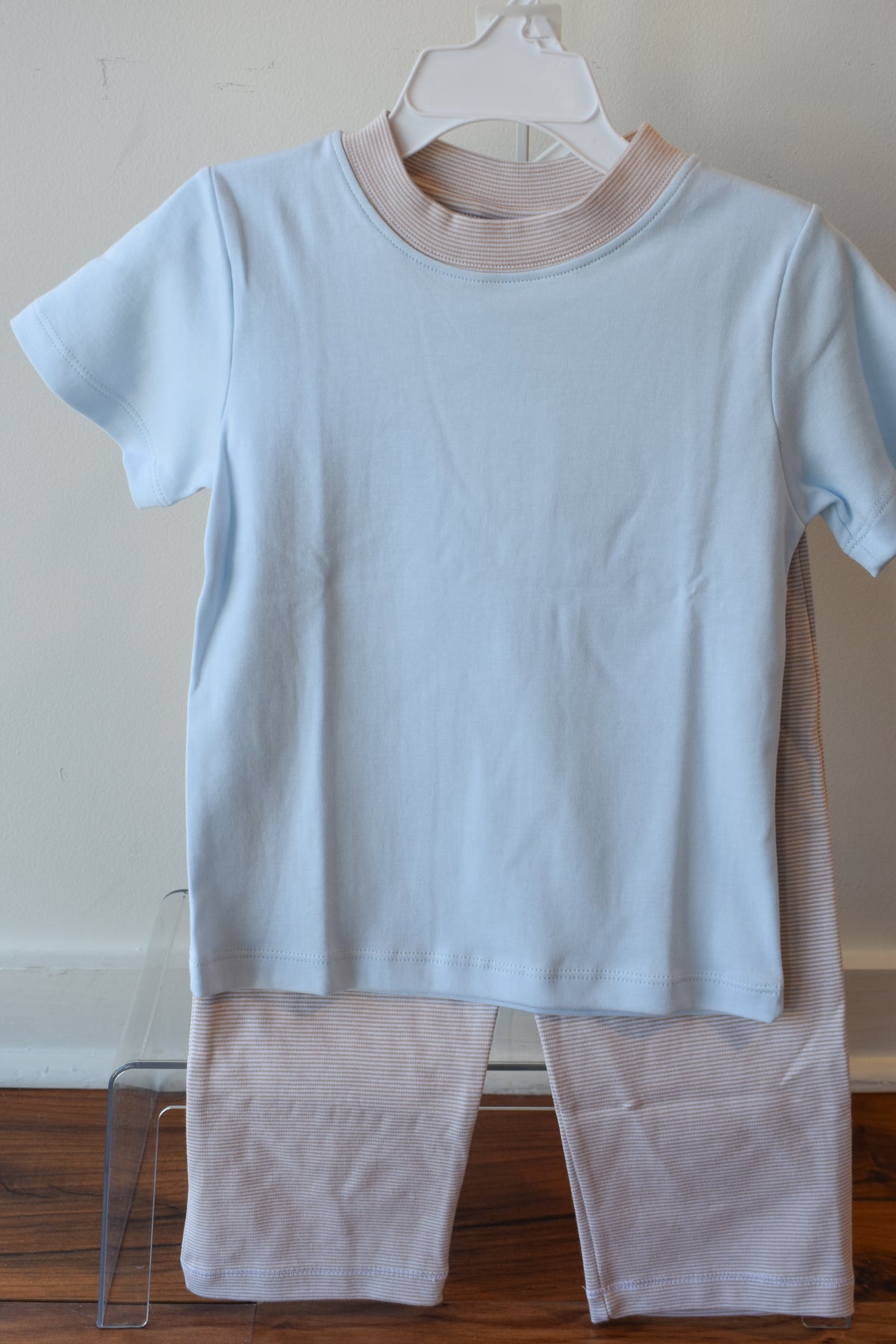Fall Mini Stripe Blue Short Sleeve/Pant Set