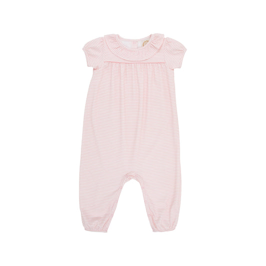 Short Sleeve Ramona Ruffle Romper-Sandpearl Stripe