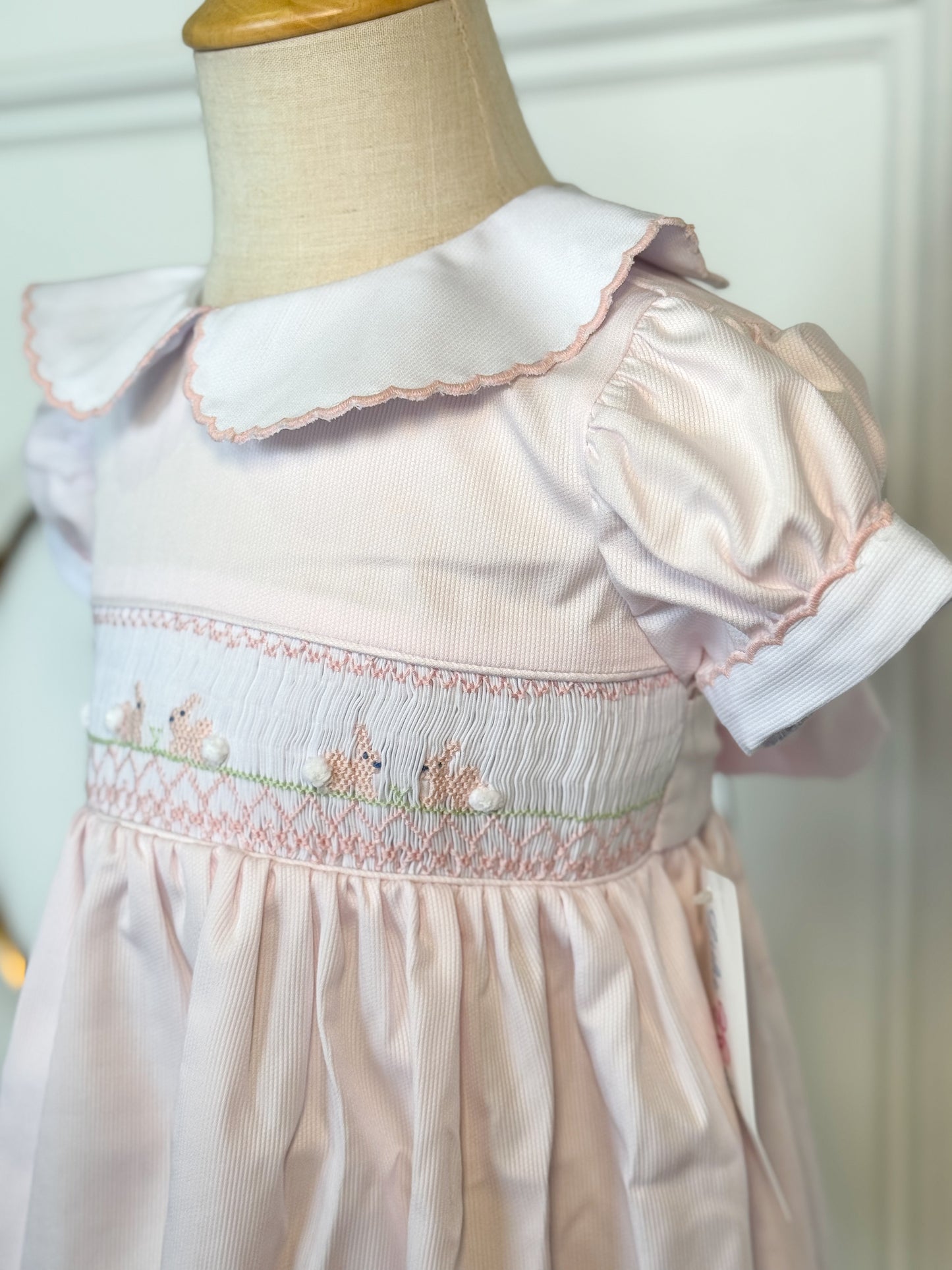 Pink Bunny Rabbit Smocked-Rose Collared Dress