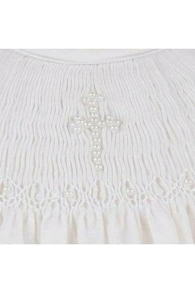 Hand Smocked Pearl Cross Bishop Dress/Bonnet Set