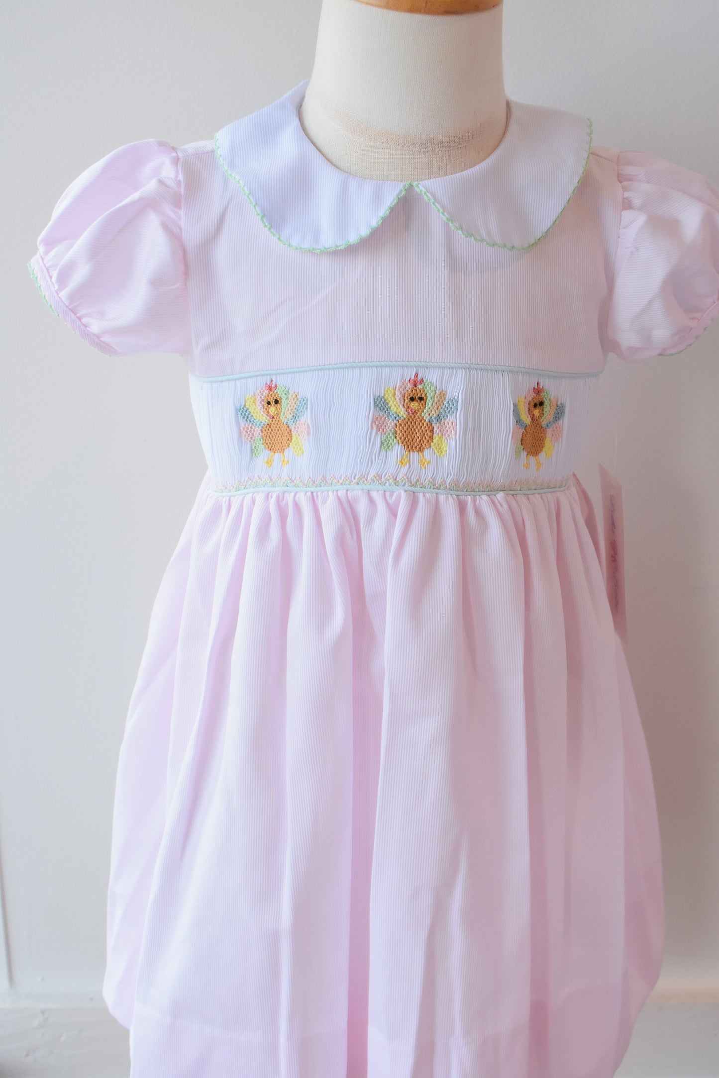 Rose's Colorful Turkeys Smocked Collared Dress