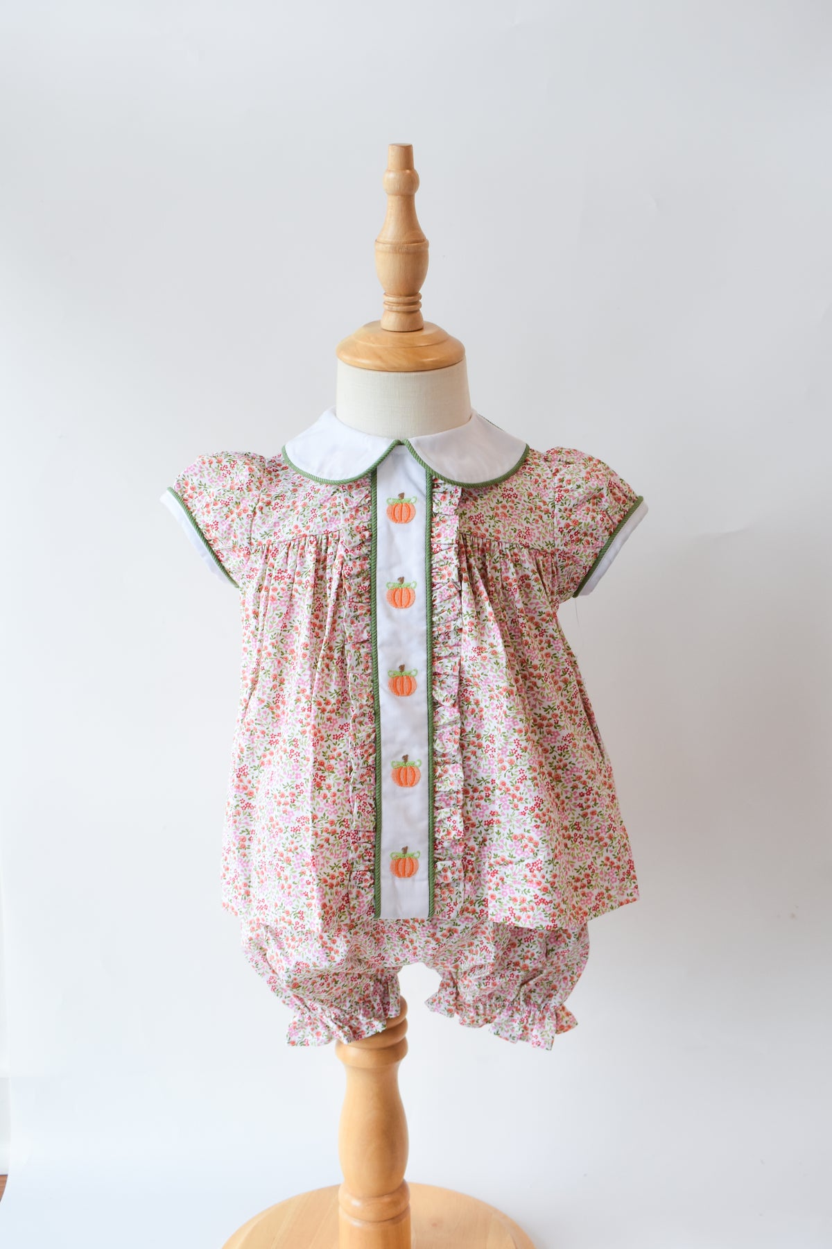 Pumpkin Embroidered Sally Bloomer Set-Autumn Grove Floral