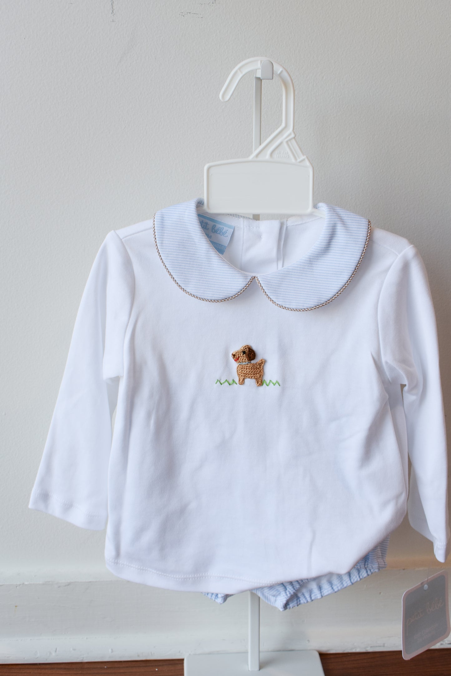 Petit Pups Striped Collar Knit Diaper/Short Set