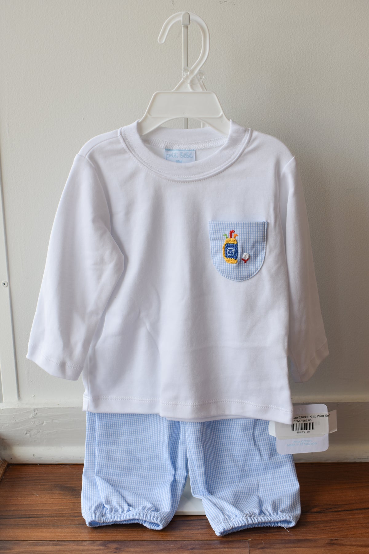 Mini Golf Blue Check Knit Pant Set