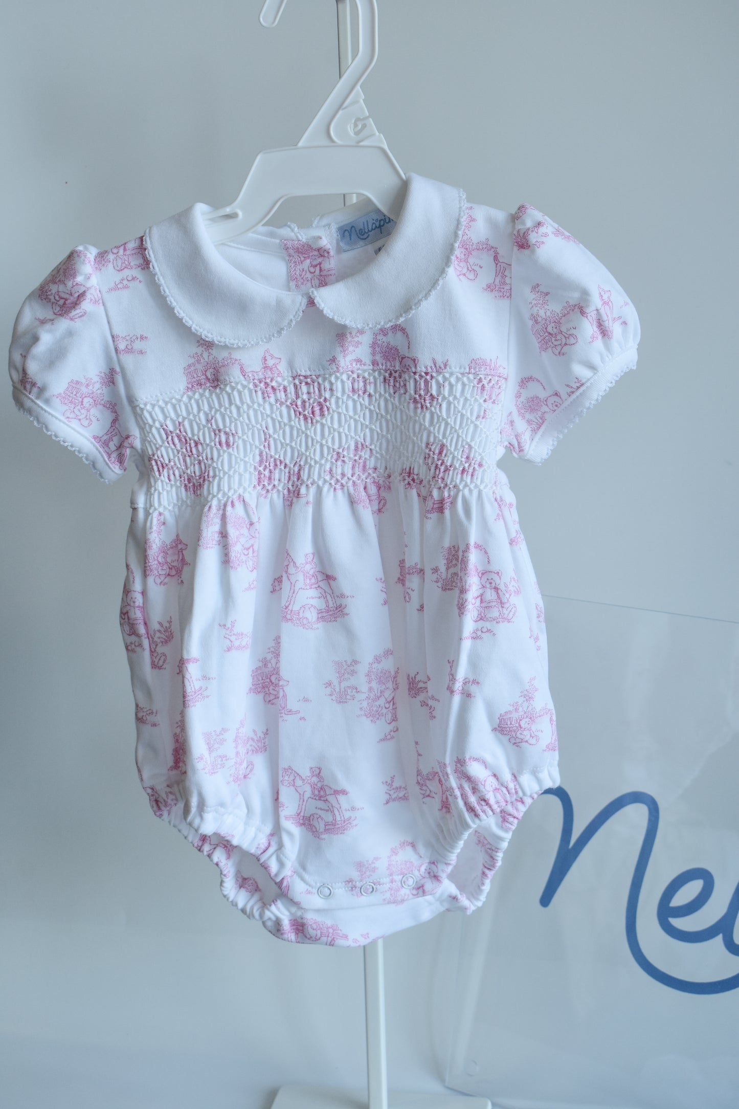 Classic Pink Toile Smocked Bubble