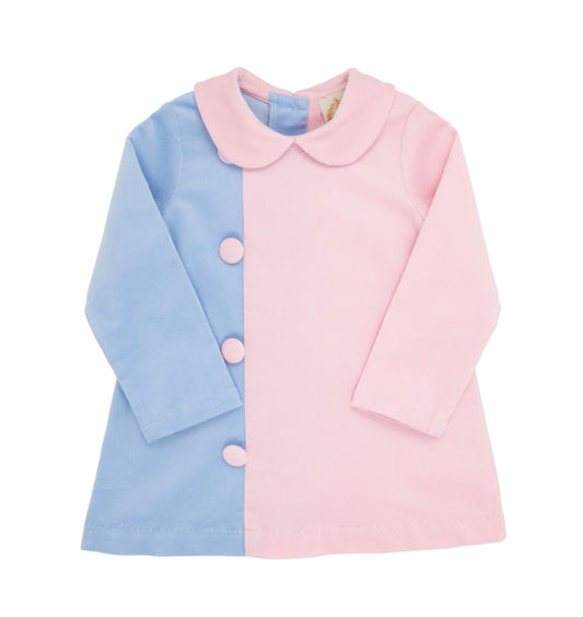 Blaire Button Dress-Corduroy-Palm Beach Pink/Beale Street Blue