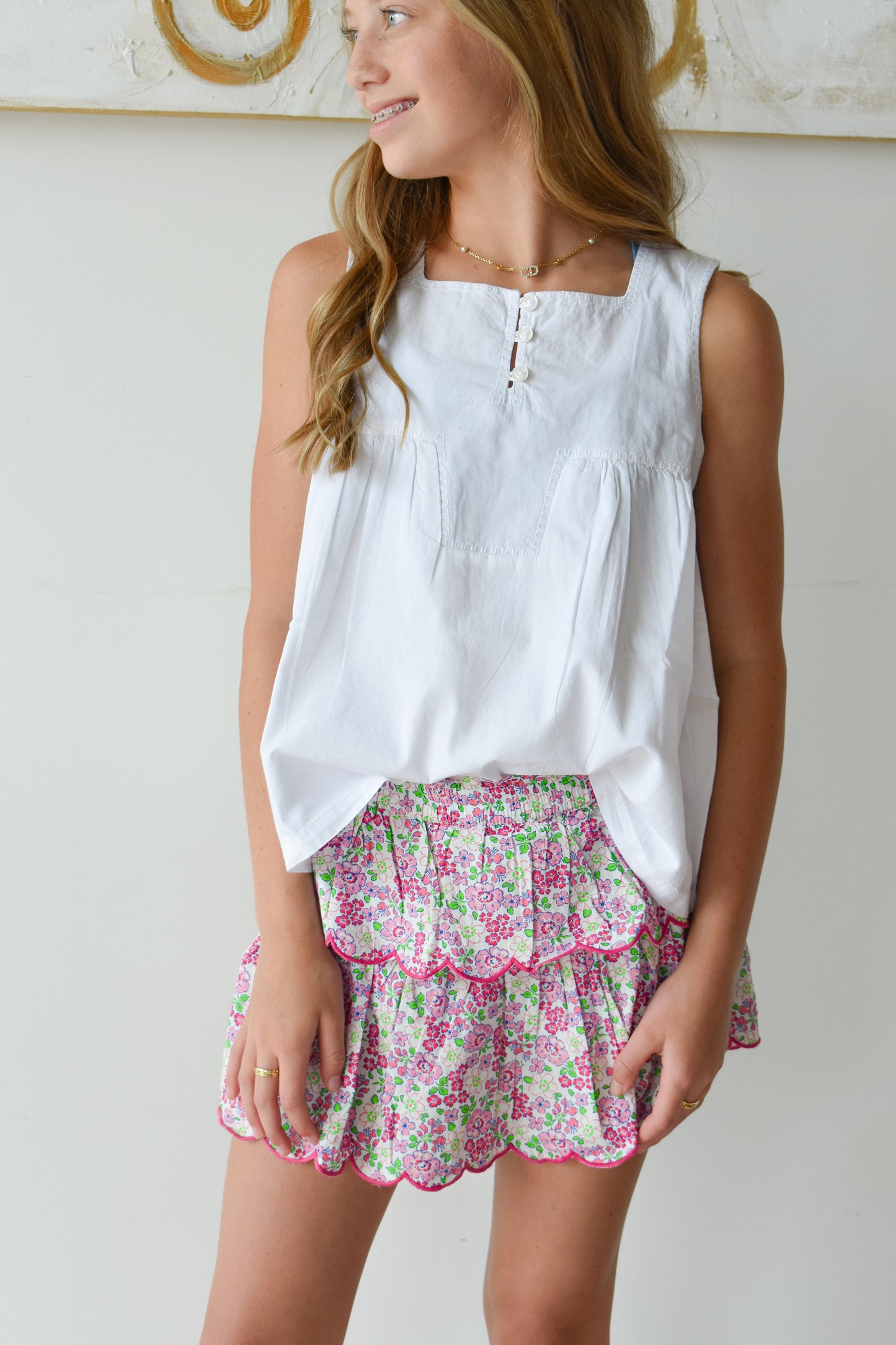Two Tiered Skort-Pink Bloomsbury Blossoms