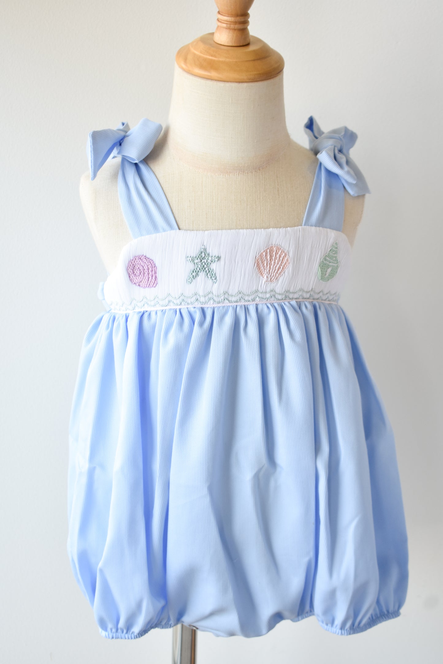 Julie Seashell Smocked Bow Strap Bubble