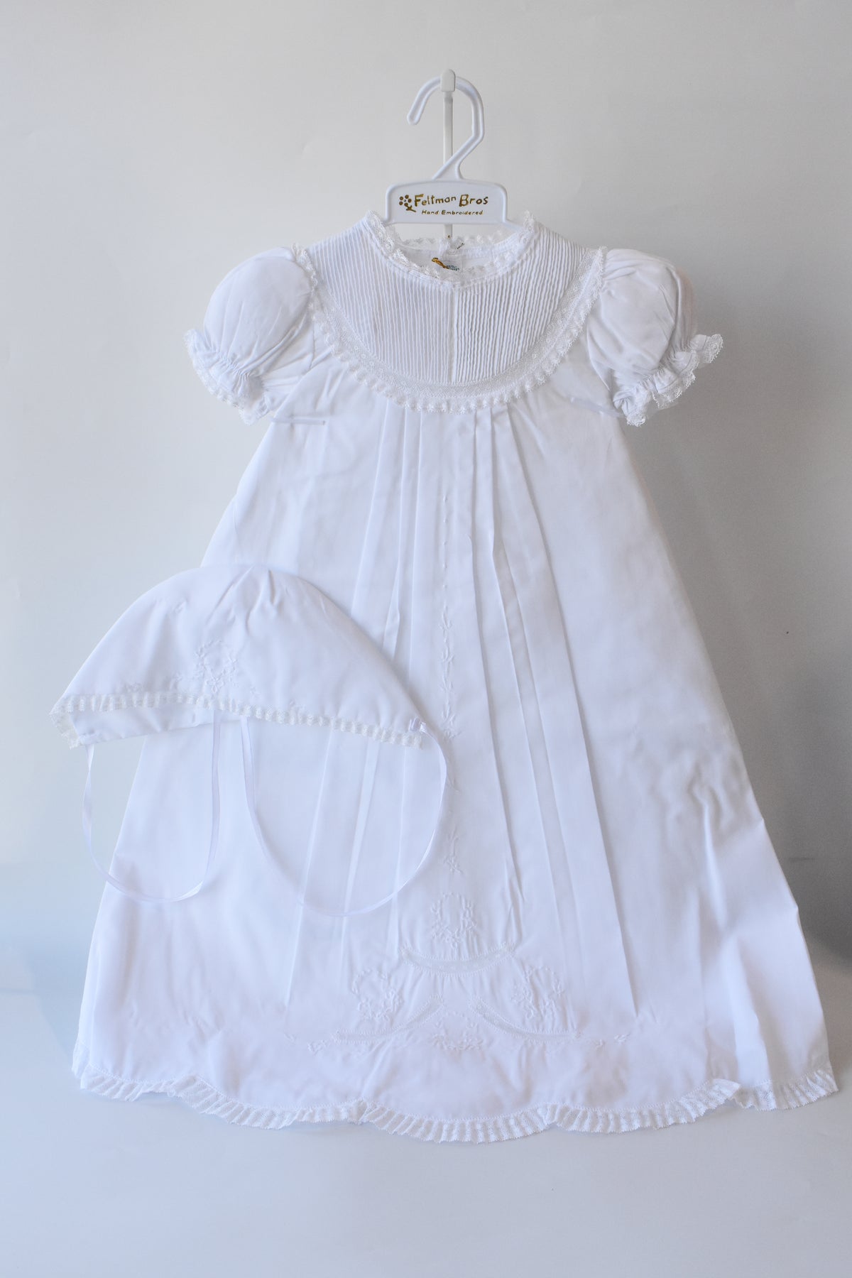 Girl's Pintuck and Lace Special Occasion Gown/Bonnet Set
