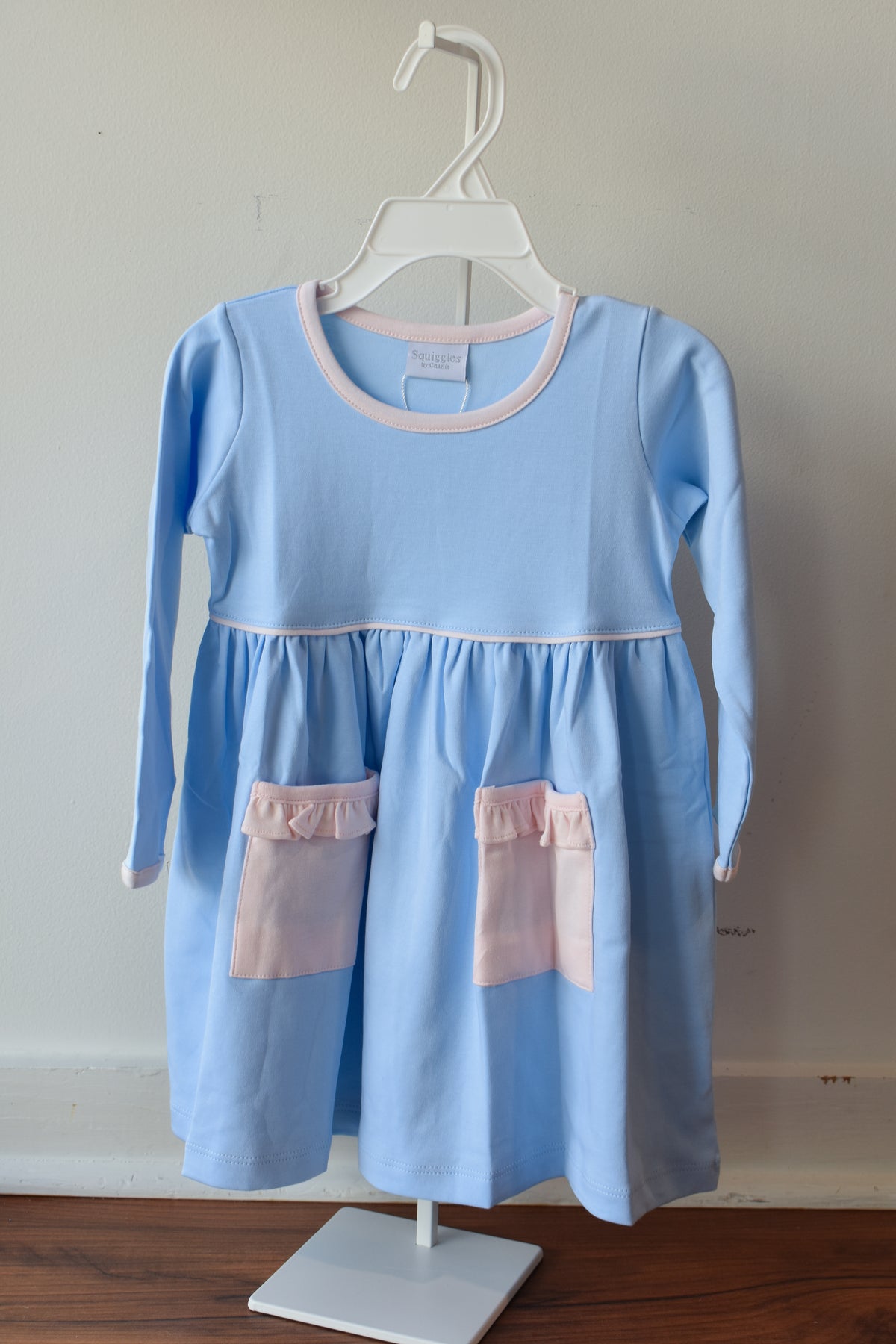 Blushing Blue Long Sleeve Pocket Dress