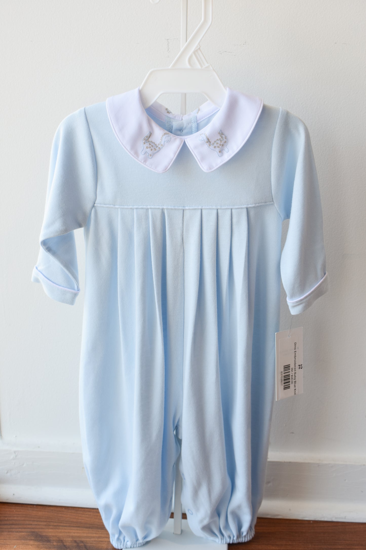 Dino Embroidered Baby Blue Knit Longall