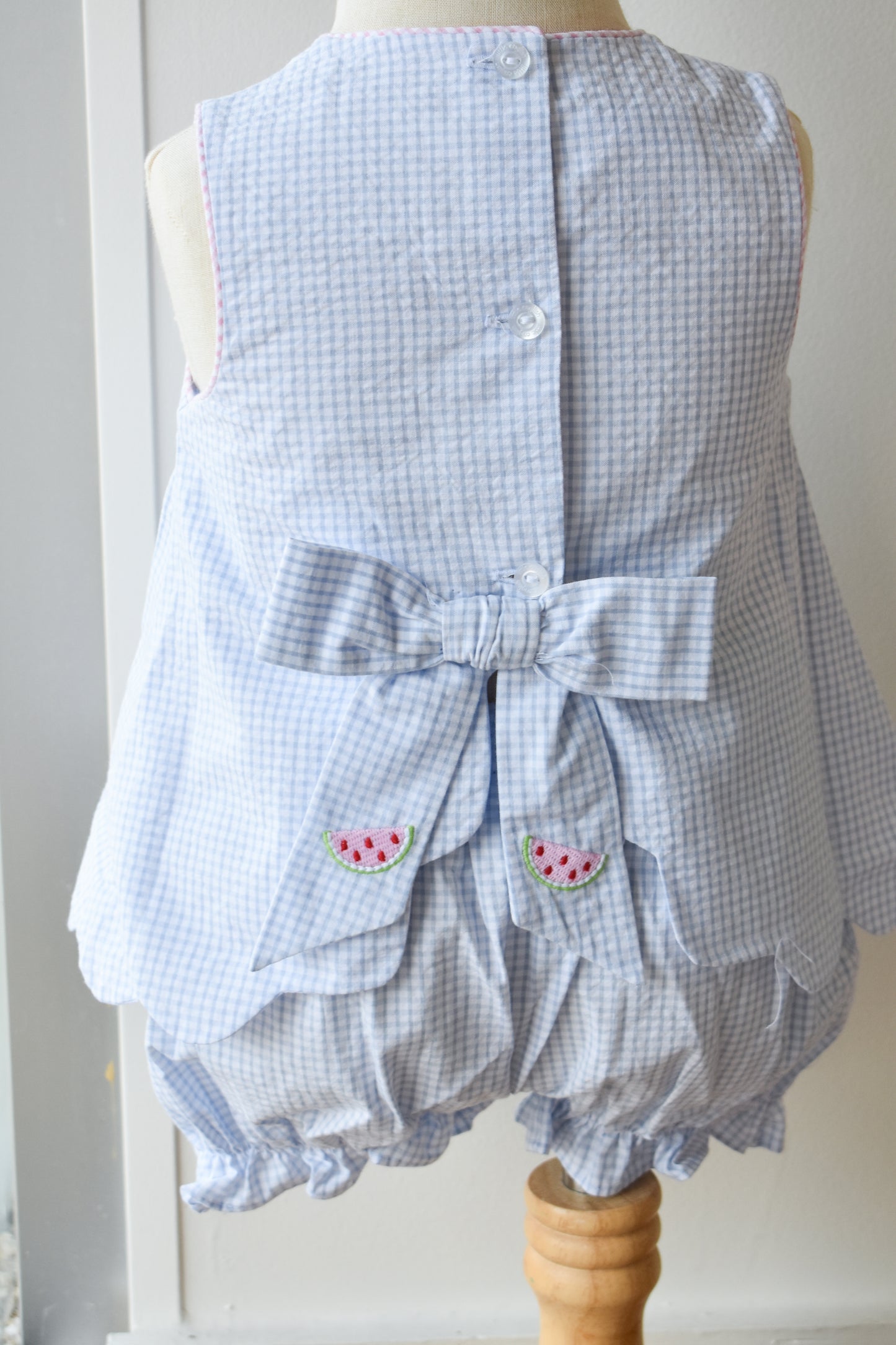 Embroidered Bow Back Bloomer Set-Watermelon