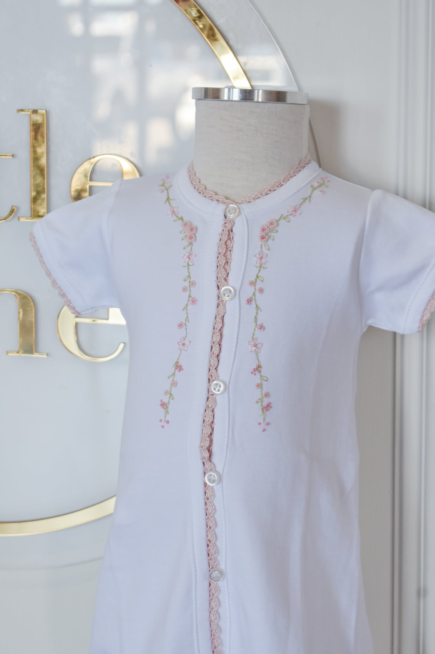 First Blooms Pink Trim Day Gown