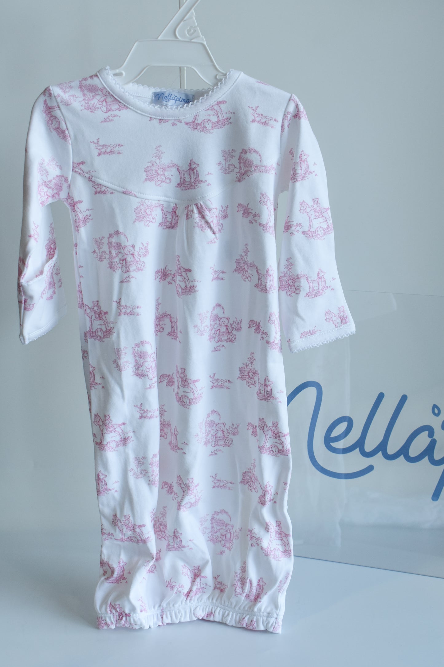 Classic Pink Toile Baby Gown