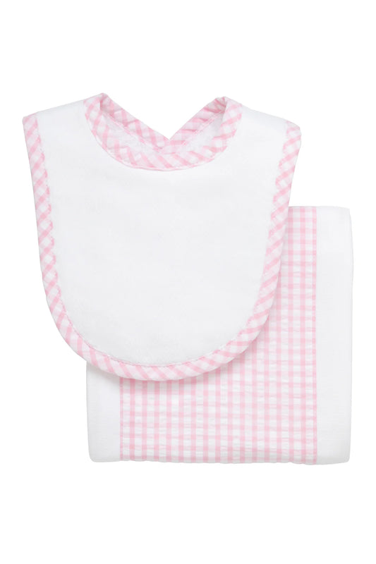 Drooler Bib & Burp Set-Pink Check