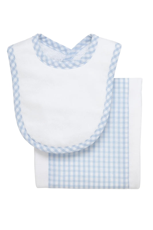 Drooler Bib & Burp Set-Blue Check