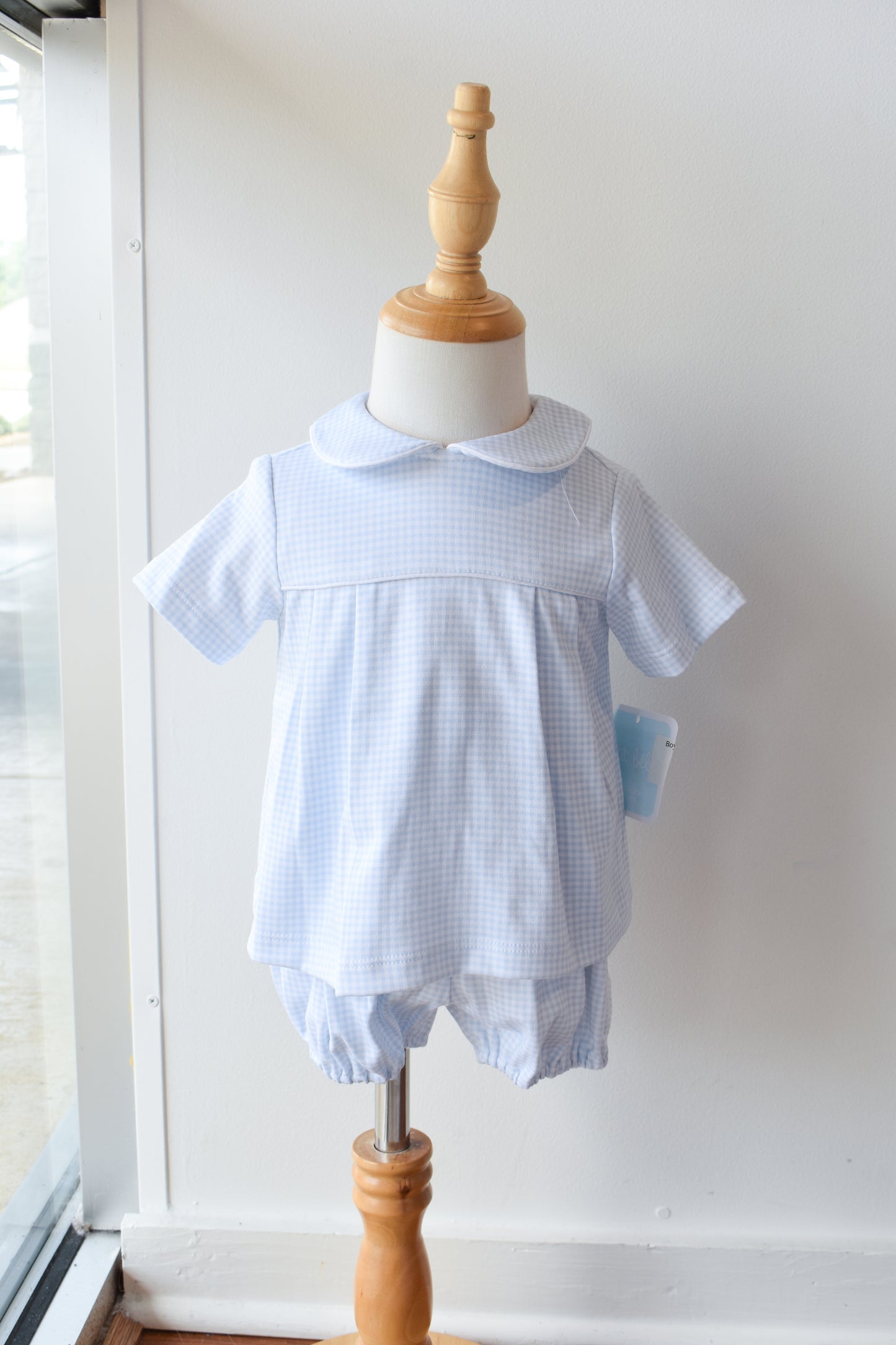 Bebe Blue Gingham Knit Boy Diaper Set