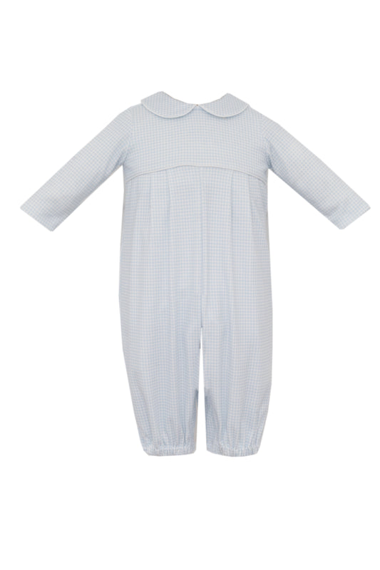 Bebe Blue Gingham Knit Long Sleeve Romper