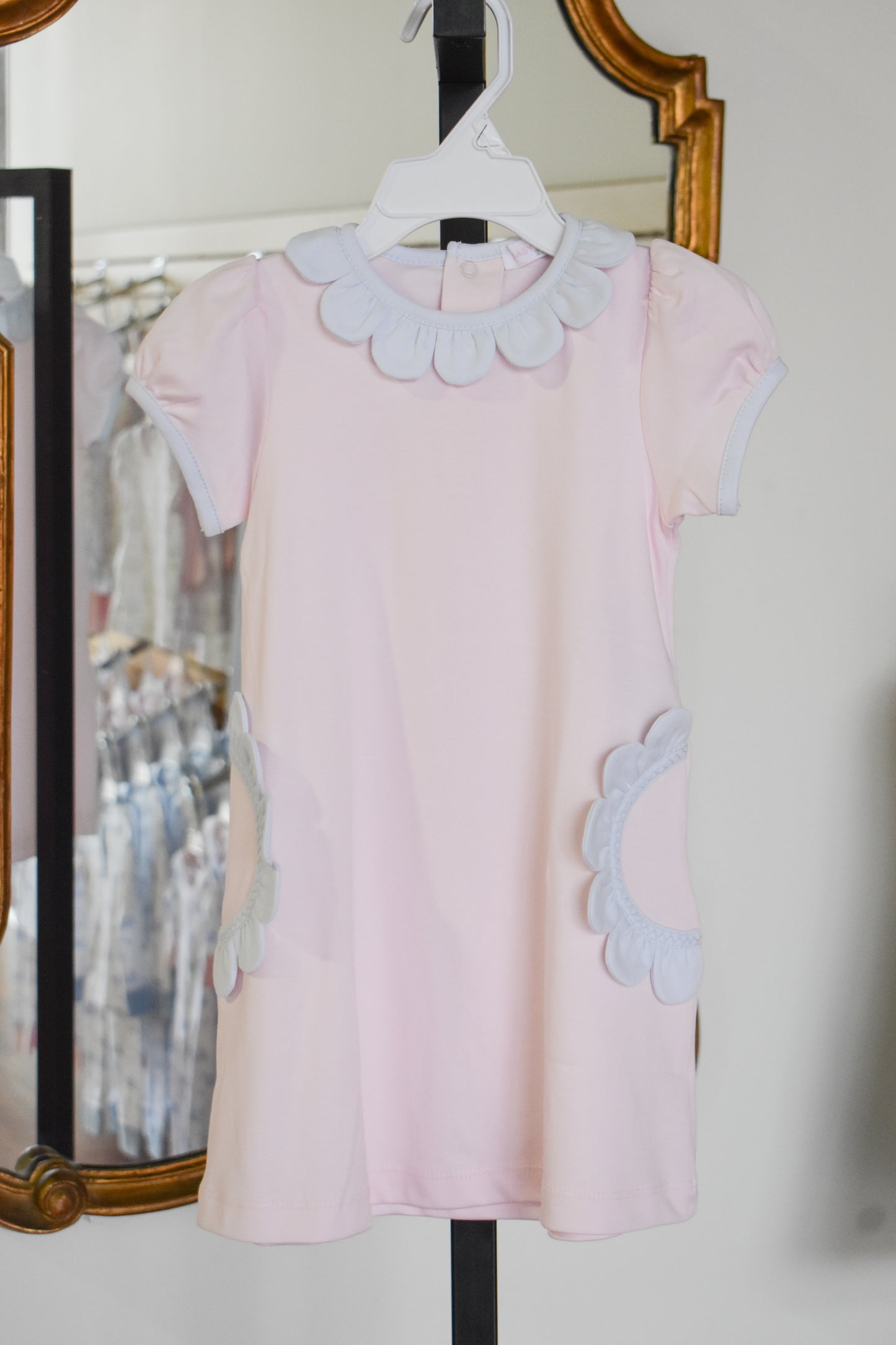 Patti Pink Dress-Blue Scalloped