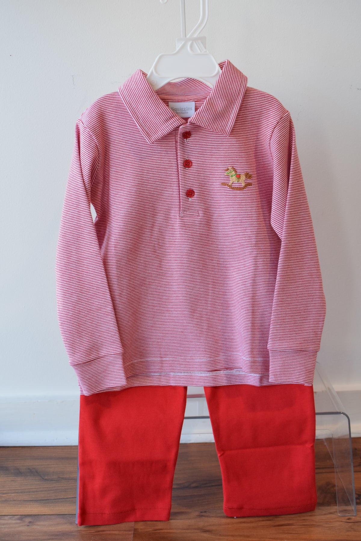 Holiday Horse Long Sleeve Mini Stripe Polo/Pant Set