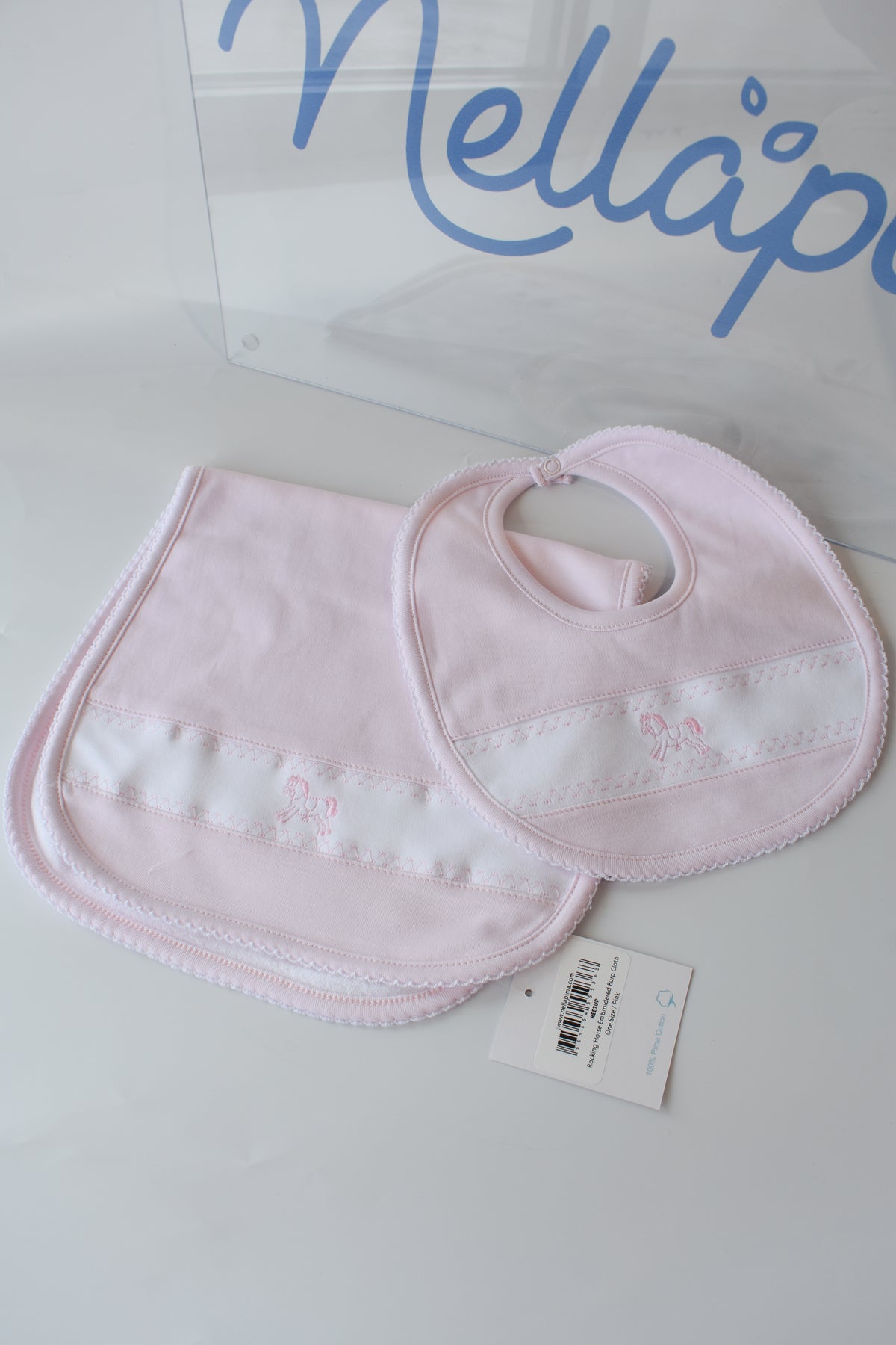Pink Rocking Horse Embroidered Bib