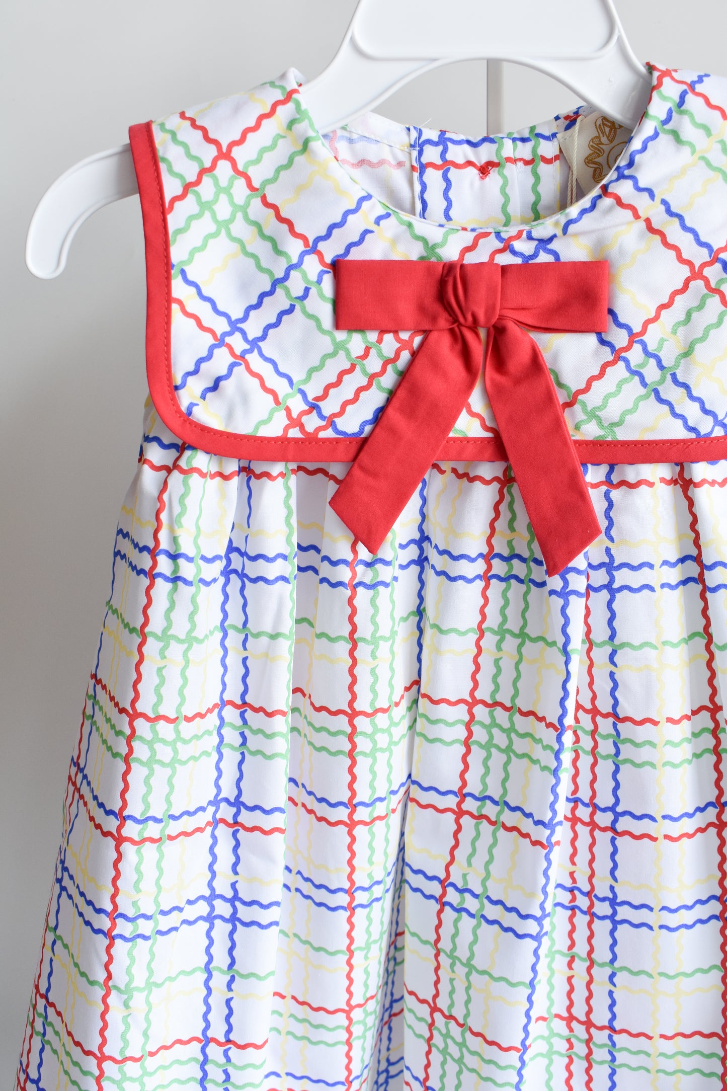 Sleeveless Stewart's Square Collar Dress-Wellington Windowpane