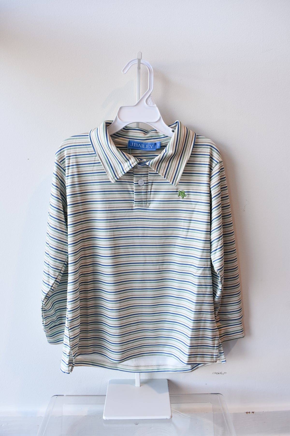Long Sleeve Performance Polo-Olive Stripe