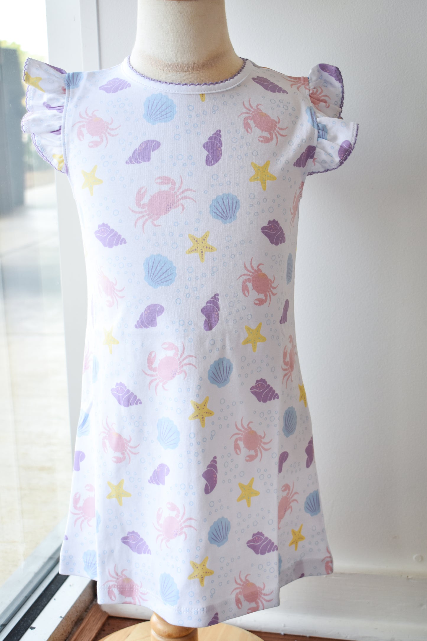 Printed Angel Sleeve Knit Dress-Seashells