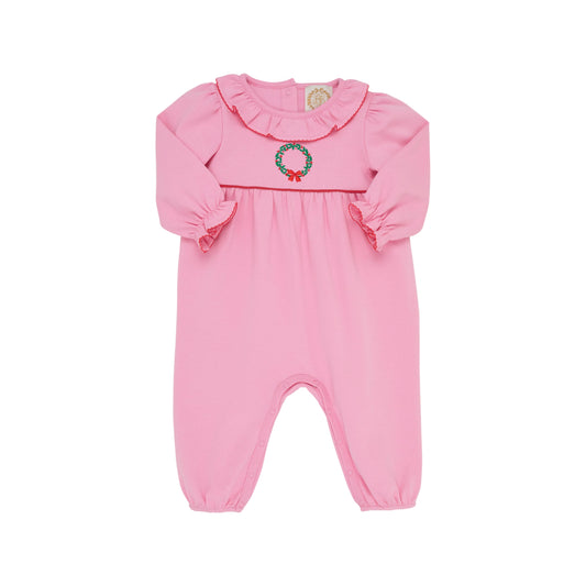Ramona Knit Ruffle Romper-Hamptons Hot Pink Wreath