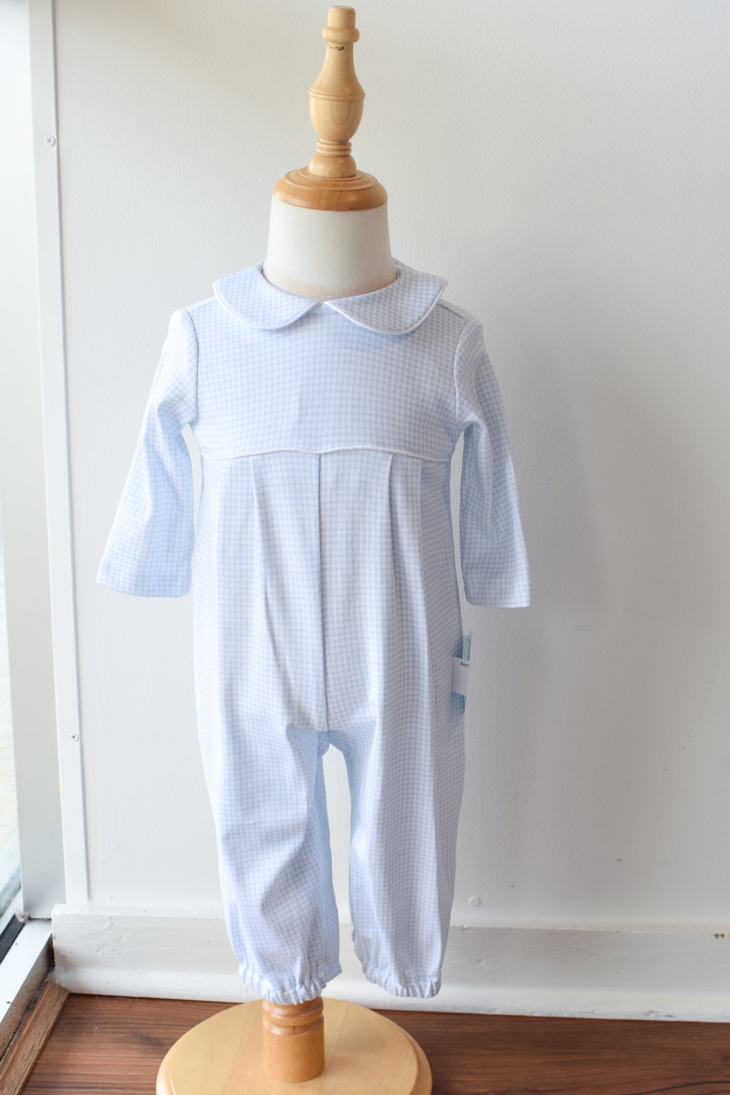 Bebe Blue Gingham Knit Long Sleeve Romper