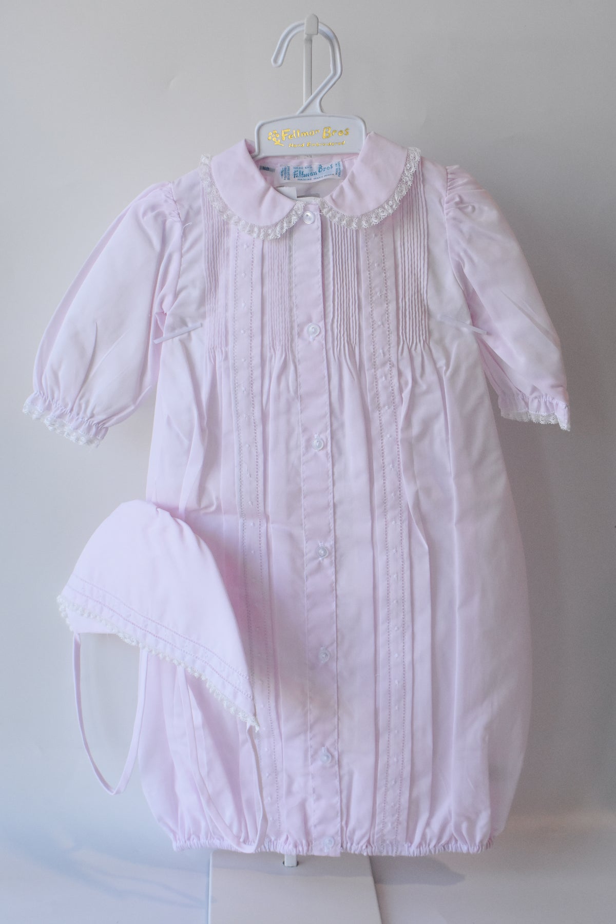Girl's Pintuck and Lace "Take Me Home" Gown/Bonnet Set