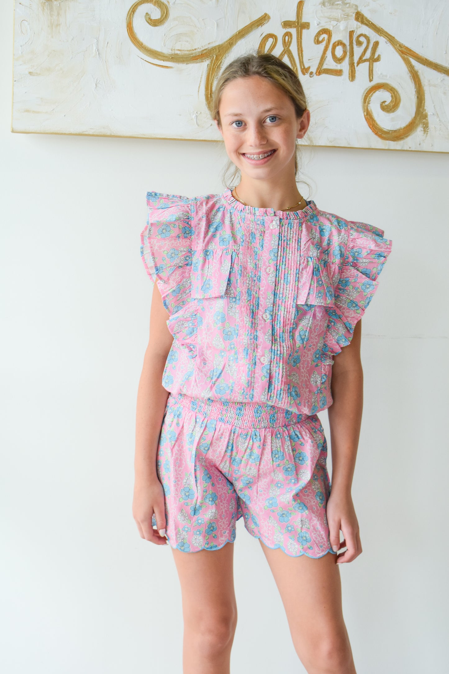Shirred Shorts-Spring Marguerite Floral