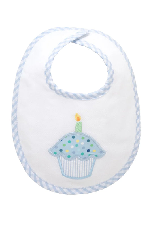 Applique Basic Bib-Blue Birthday Cupcake
