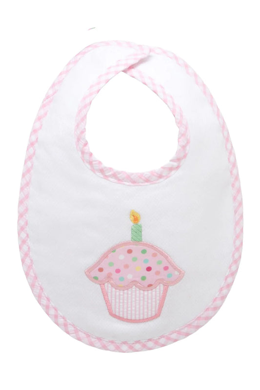 Applique Basic Bib-Pink Birthday Cupcake