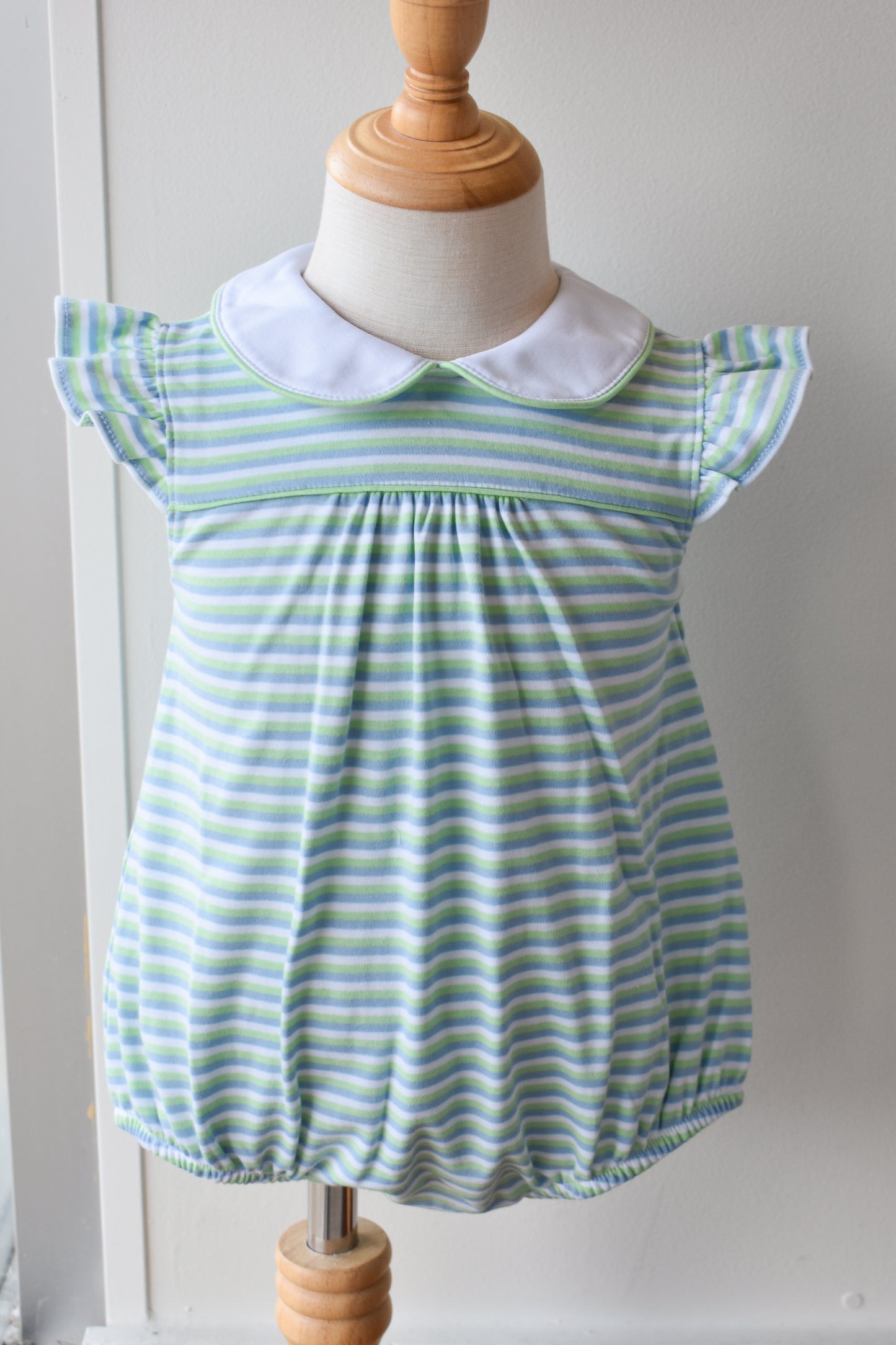 Angel Sleeve Peter Pan Bubble-Greenview Stripe