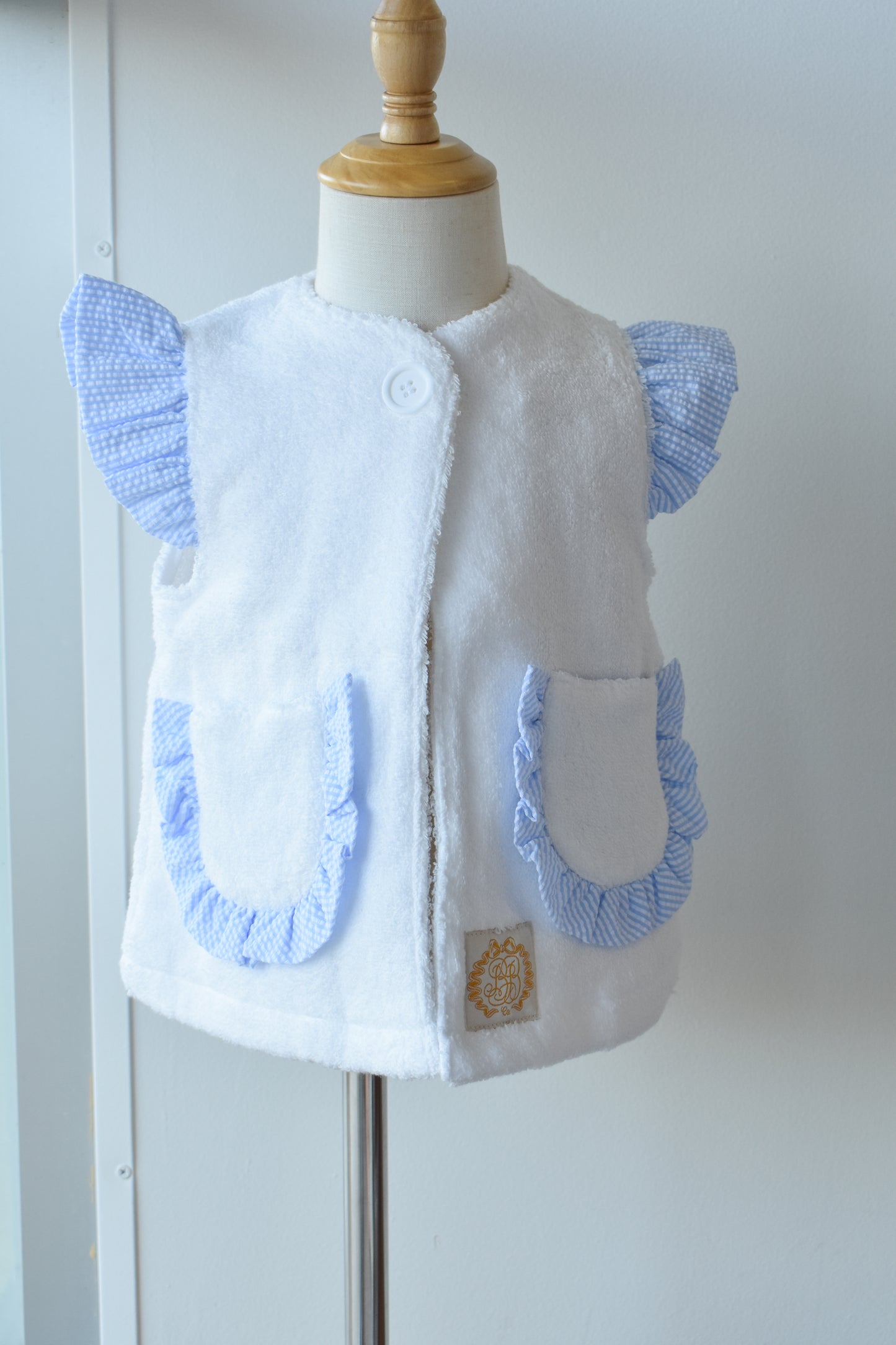 Callie Cover Up-White Terrycloth/Breakers Blue Seersucker