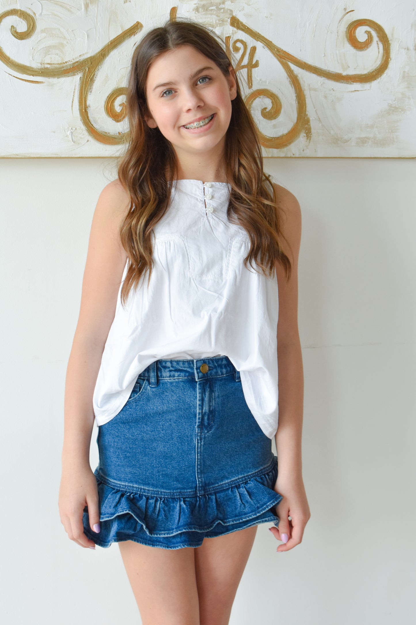 Ruffled Denim Mini Skirt