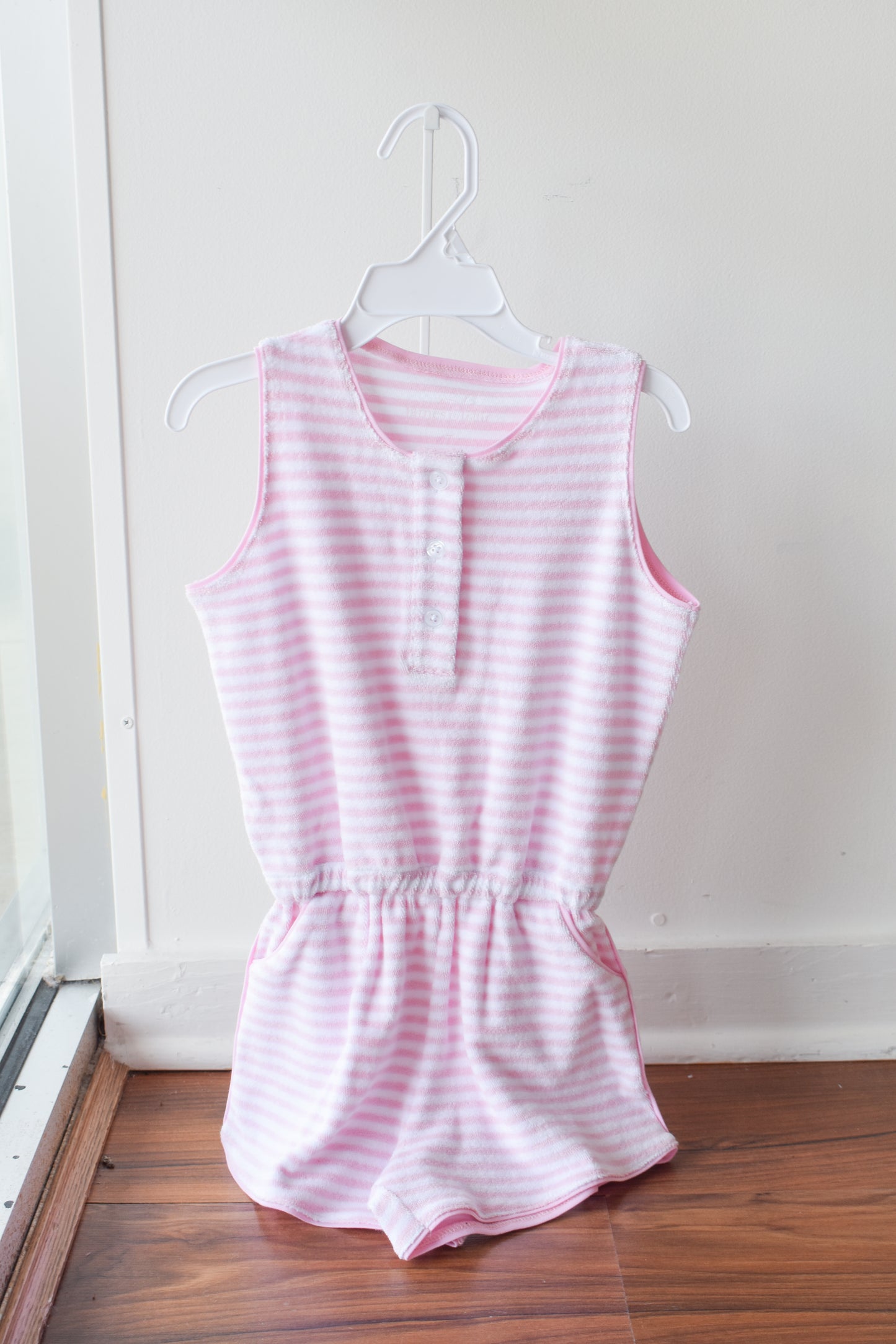 Light Pink Striped Terrycloth Romper