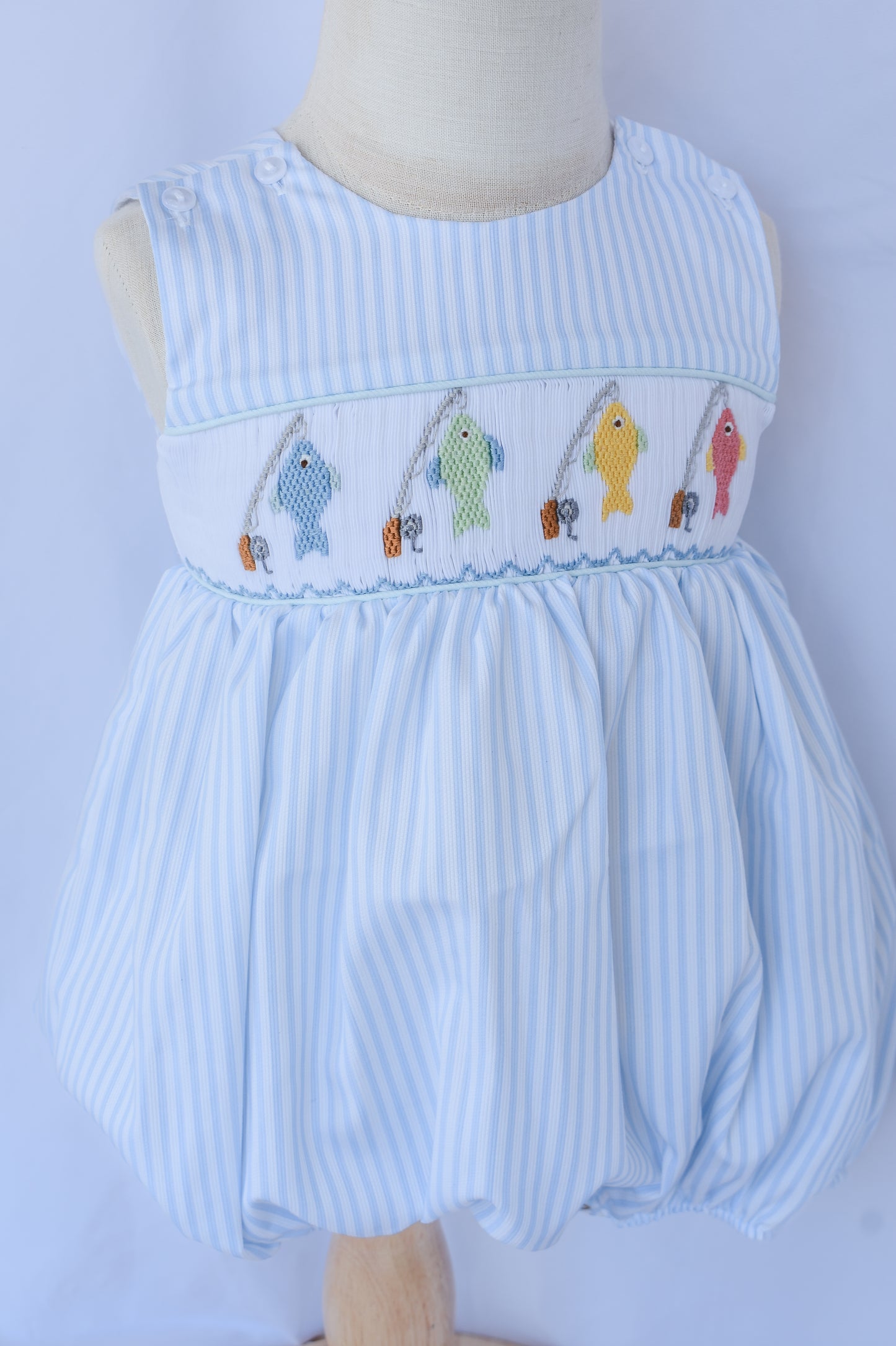 "Reel" Sweet Ted Smocked Bubble