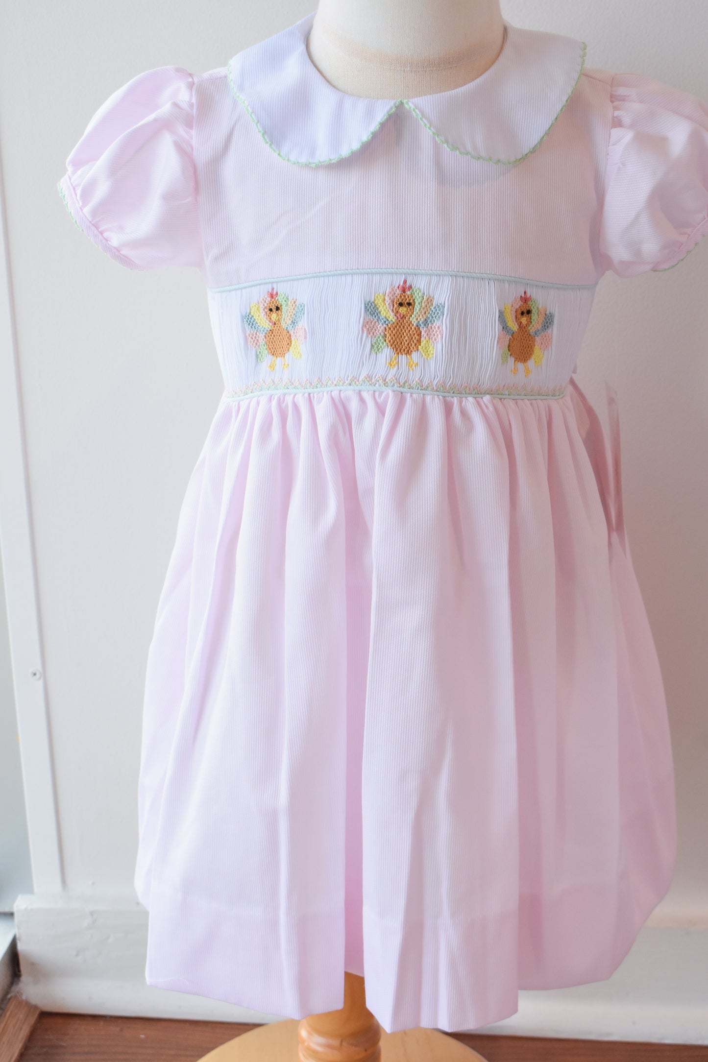 Rose's Colorful Turkeys Smocked Collared Dress