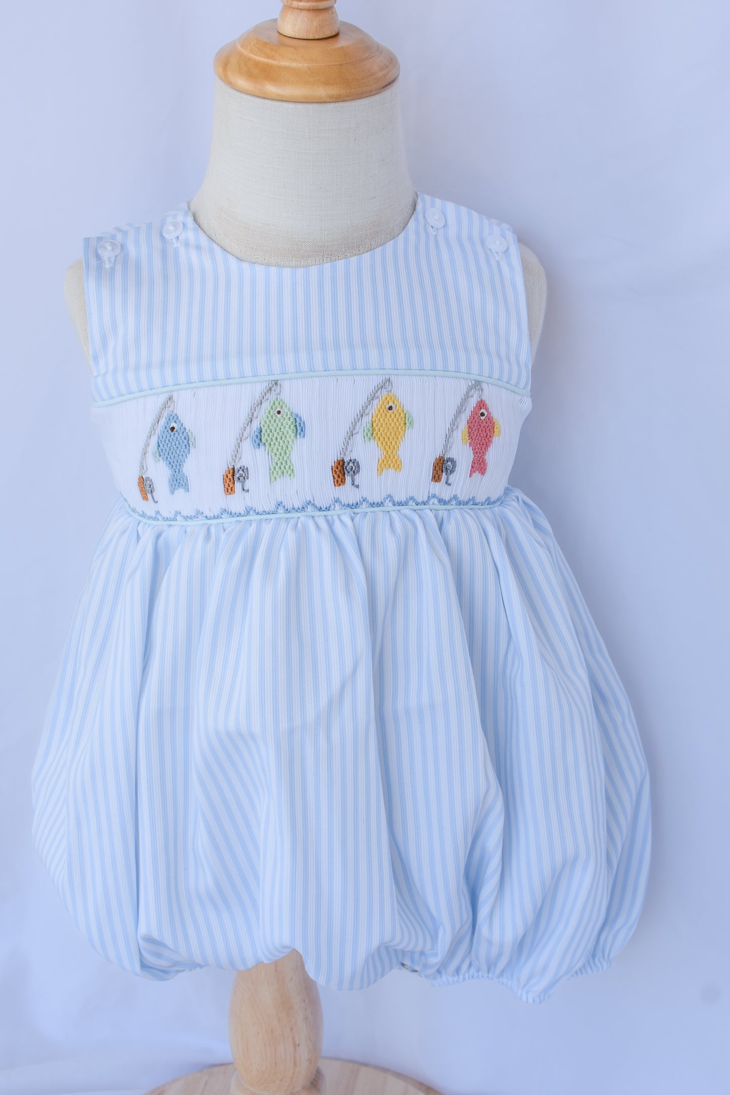 "Reel" Sweet Ted Smocked Bubble