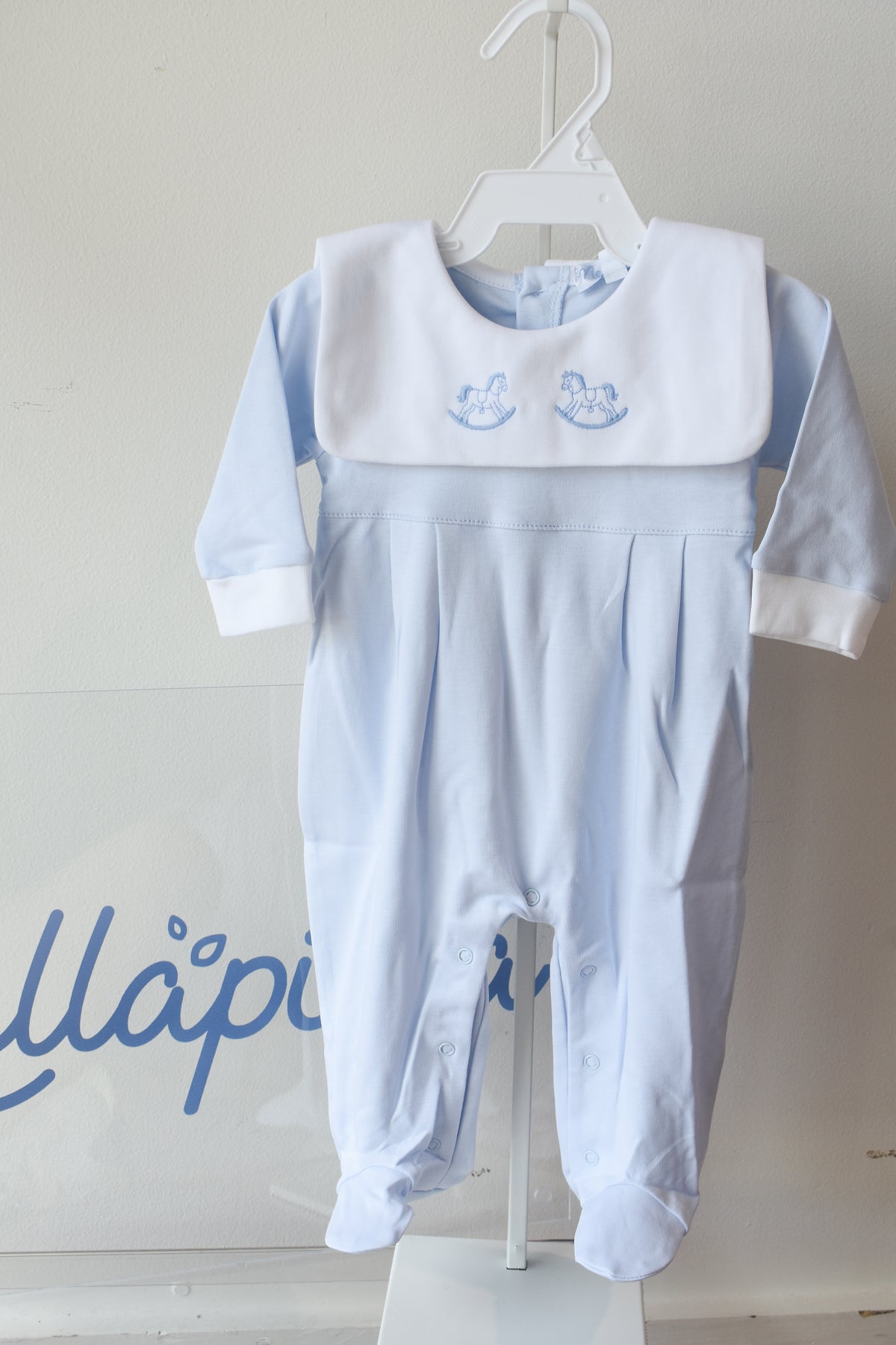 Blue Rocking Horse Embroidered Footie